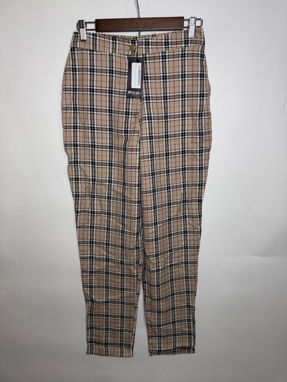 Nasty Gal Beige Plaid Chinos with Navy & Black Checks